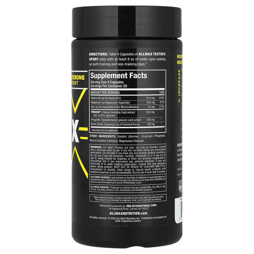 ALLMAX TestoFX Sport – Testosterone Support Formula, 80 Capsules