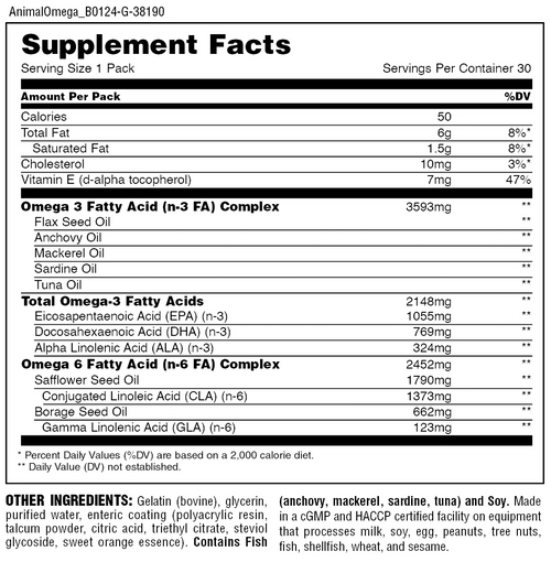 Animal, Advanced Omega-3 & EFAs Pill Packs, 30 Packs