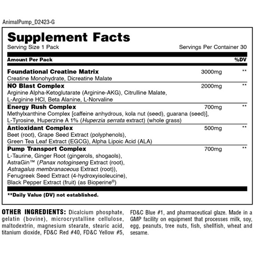 Animal, Pre Workout Pump, Pill Packs, 30 Packs, 30 Servings