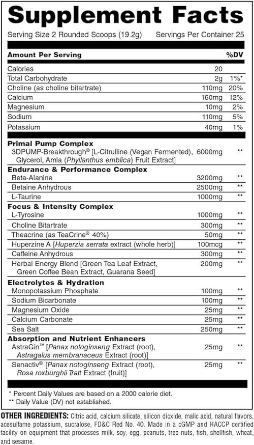 Animal, Primal Pre-Workout, 507.5g, 25 Servings