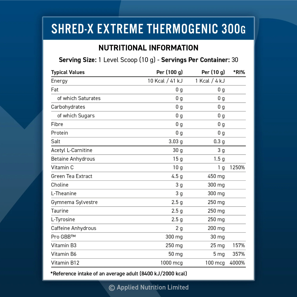 Applied Nutrition, Shred X Extreme Fat Burning Thermogenic Powder, 300g, 30 Servings