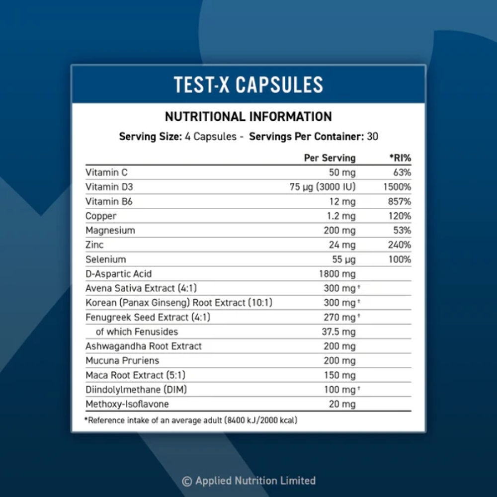 Applied Nutrition, Test X, 120 Capsules, 30 Servings