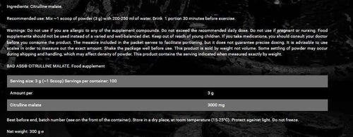 Badass Nutrition, Citruline Malate 300g, 100 Servings