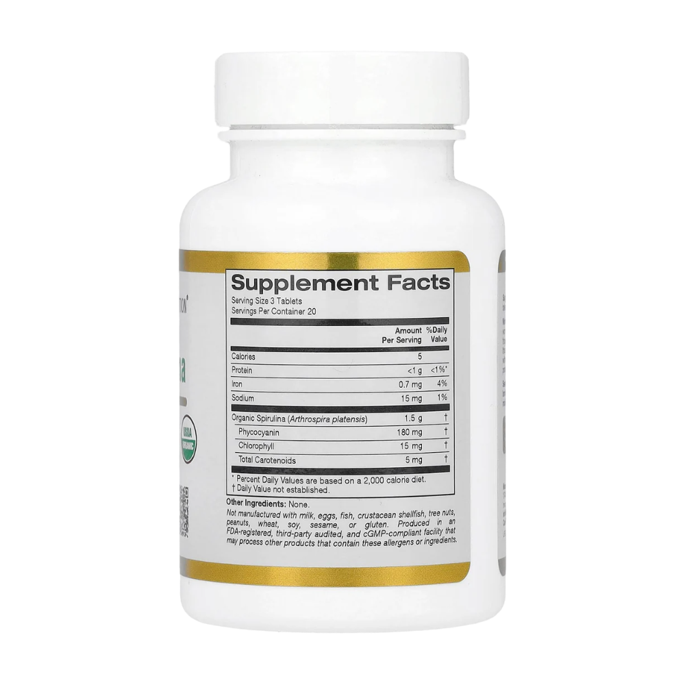California Gold Nutrition, Organic Spirulina with Phycocyanin, 500Mg, 60 Tablets, 20 Servings