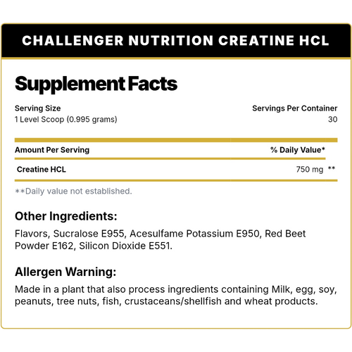 Challenger Nutrition, Creatine HCL, 30g, 30 Servings