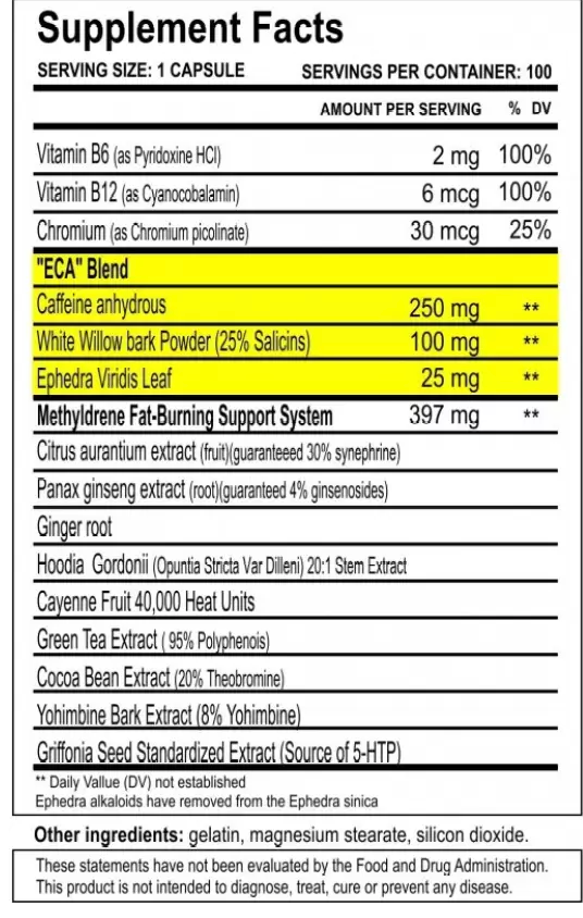 Cloma Pharma,  Methyledrene, 100 Capsules, 100 Servings