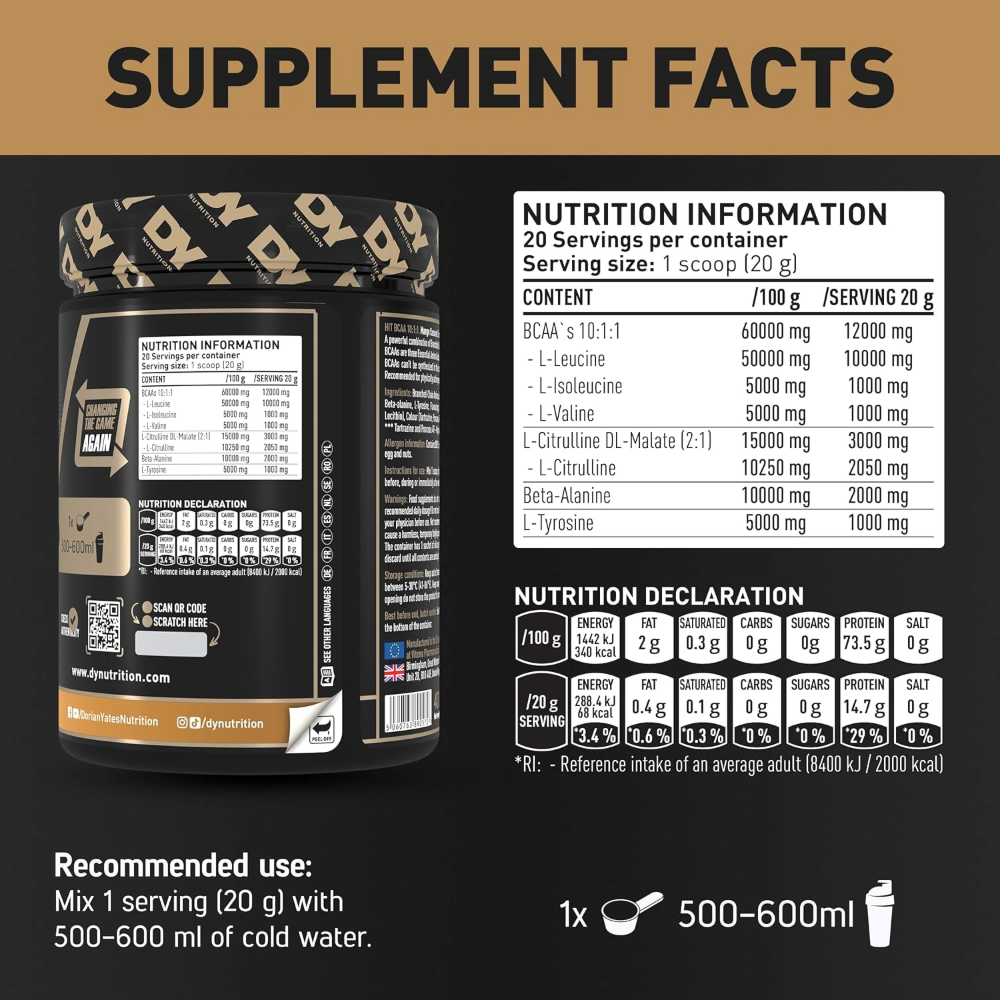 Dy Nutrition, HIT BCAA 10:1:1, 400g, 20 Servings