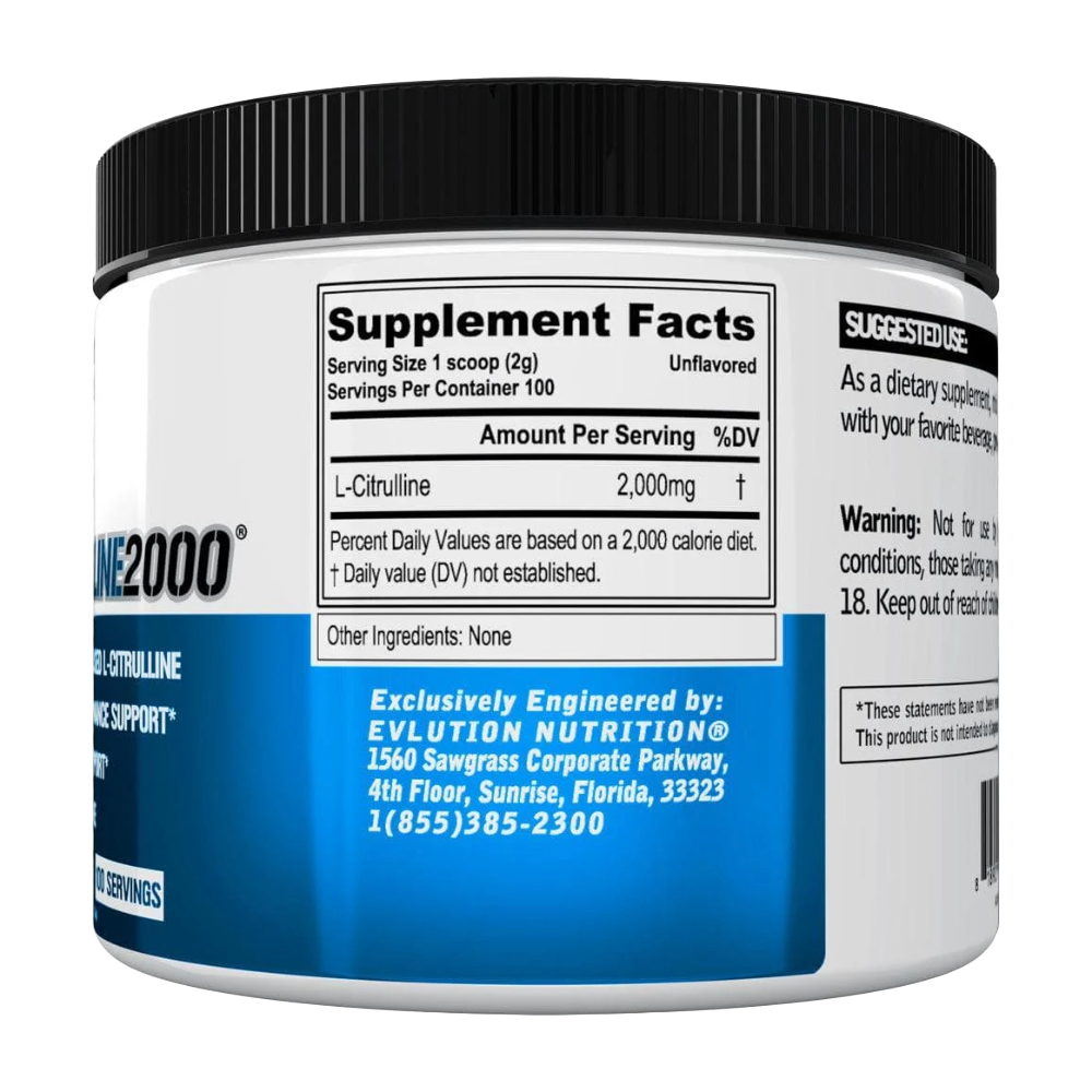 EVL, L-Citrulline 2000, Unflavored, 200g, 100 Servings