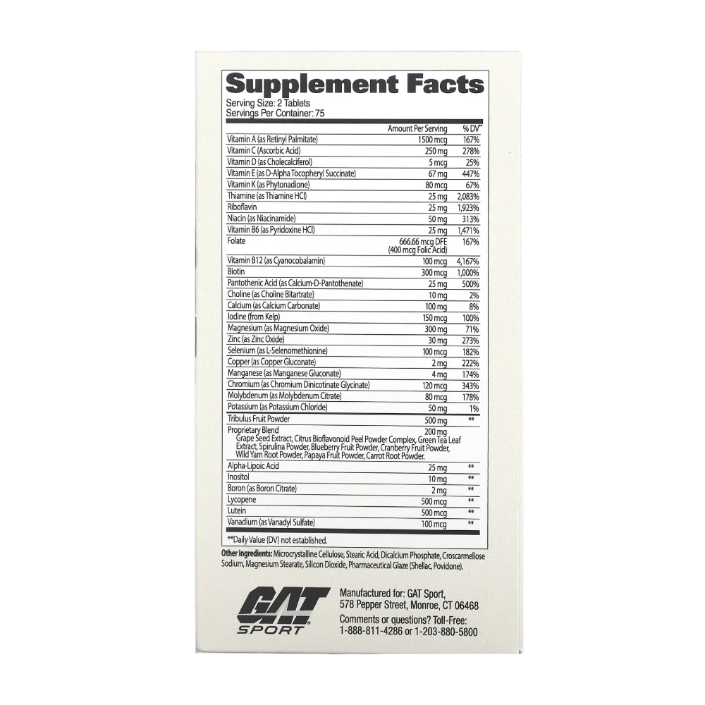 GAT Sports, Men’s Multi + Test, 150 Tablets, 75 Servings