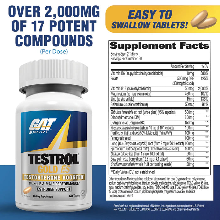GAT Sports, Testrol Gold Es, 60 Tablets, 30 Servings
