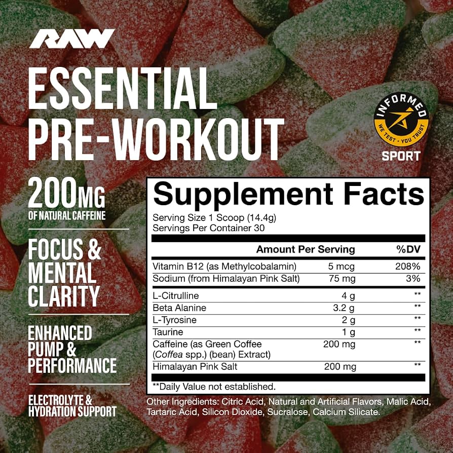 مكمل ما قبل التمرين "إسينشال" من راو نيوتريشن (RAW Nutrition CBUM) - 30 حصة