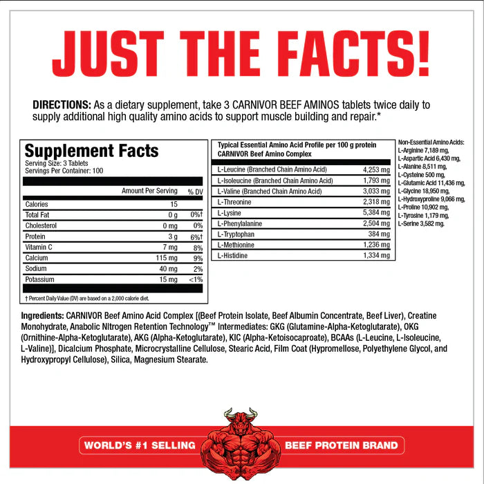 Muscle Meds, Carnivor Beef Amino, 300 Tablets, 100 Servings