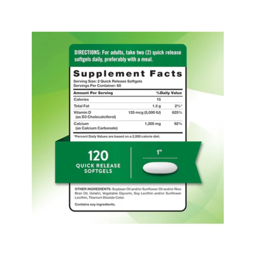 Nature’s Truth, Calcium 1200 mg with Vitamin D3 5000 IU, 120 Softgel, 60 Servings
