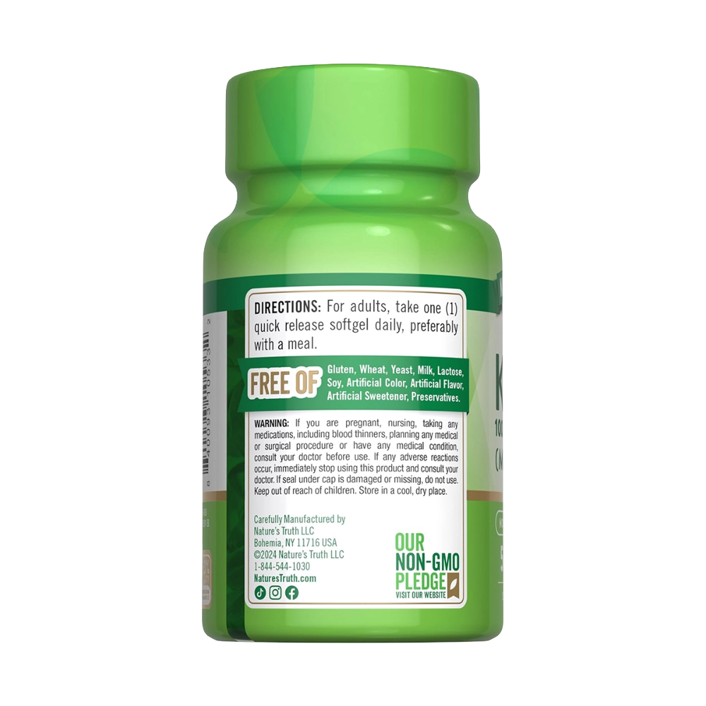 Nature’s Truth, Ultra K2 100mcg + D3 5000IU, 50 Quick Release Softgels, 50 Servings