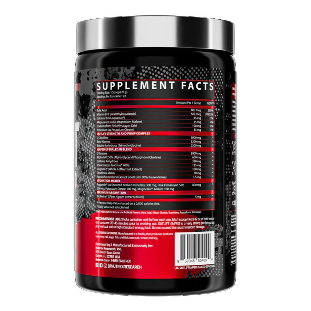 Nutrex Research, OUTLIFT Amped, 450g, 22 Servings