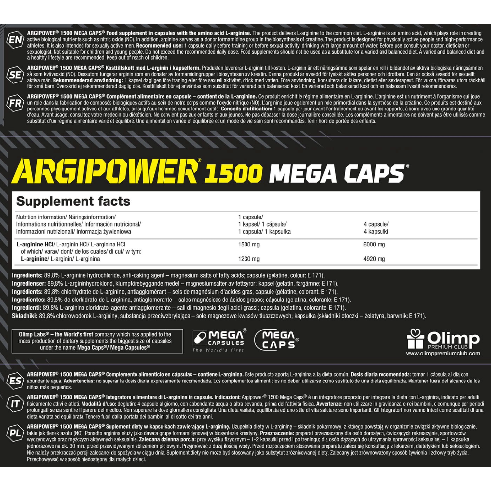 Olimp, ArgiPower 1500 Mega Caps, 120 Capsules, 120 Servings