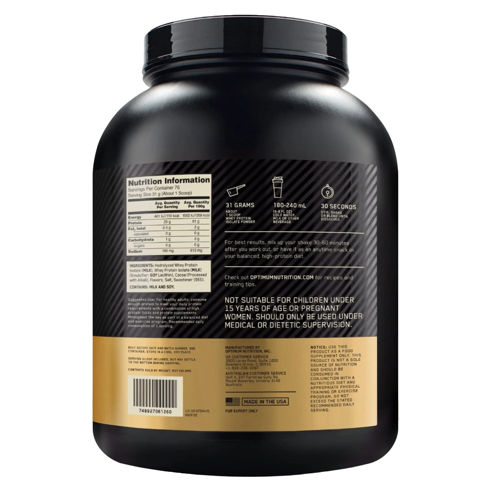 Optimum Nutrition, GOLD STANDARD 100% Isolate, 2.27kg, 76 Servings