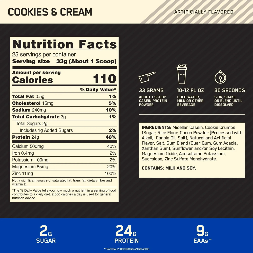Optimum Nutrition, Gold Standard 100% Casein, 850g, 25 Servings