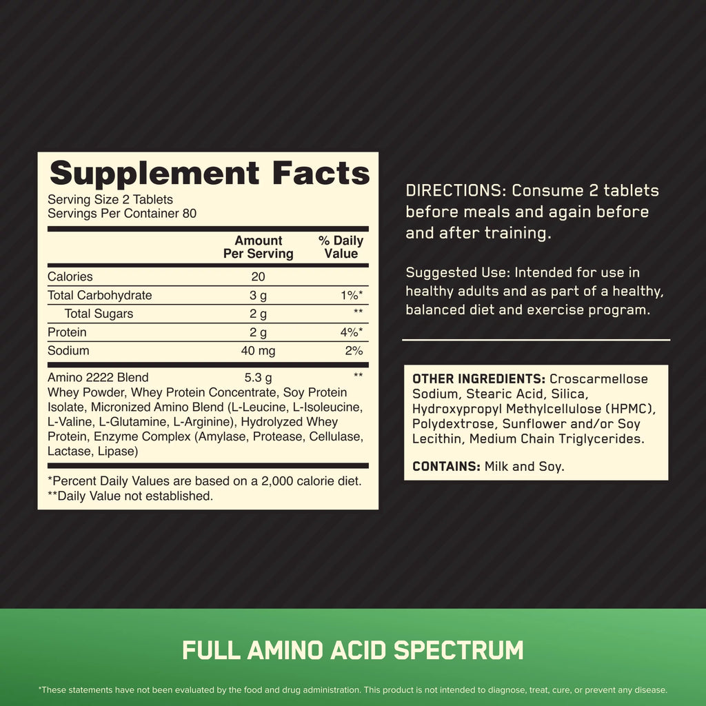Optimum Nutrition, Superior Amino 2222, 160 Tablets, 80 Servings