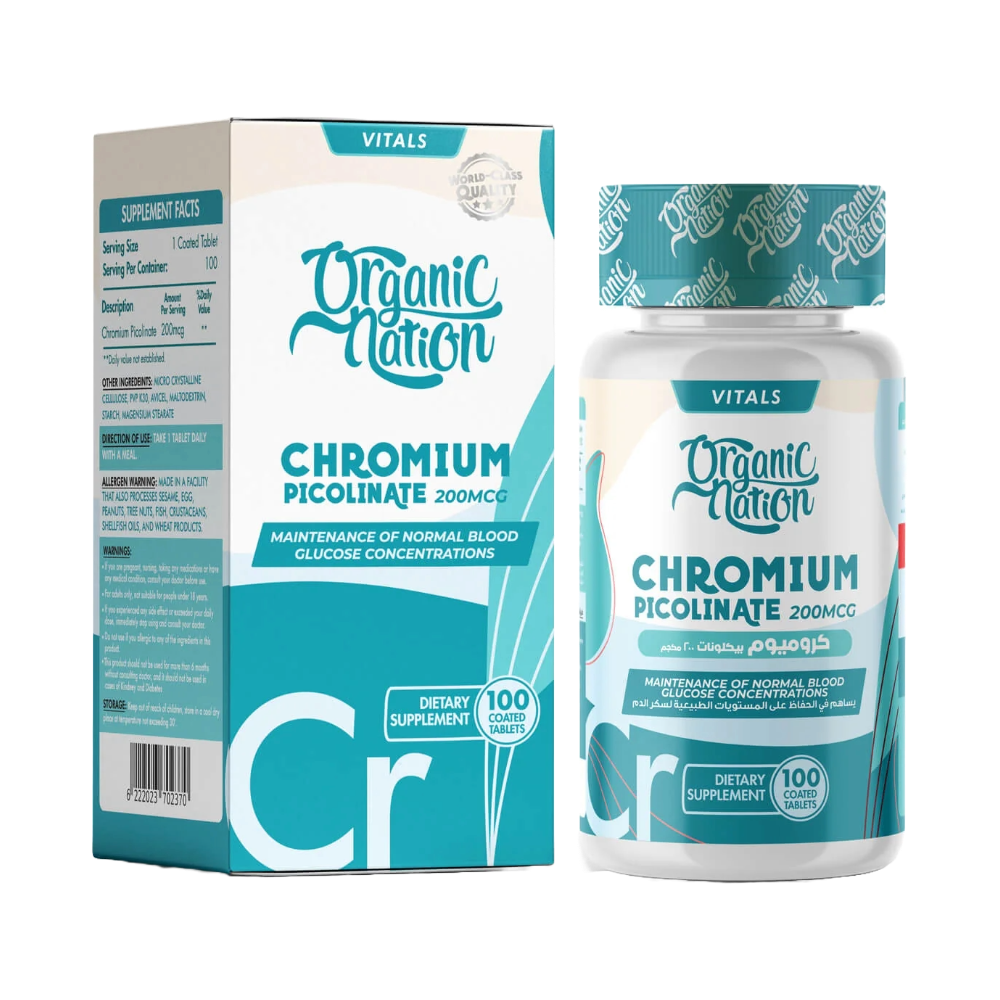 Organic Nation, Chromium Picolinate, 200MCG, 100 Coated Tablets, 100 servings