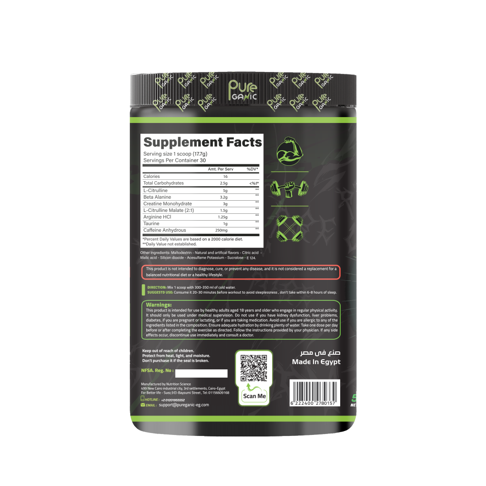 PureGanic, Pure Power-PreWorkout, 531g, 30 Servings