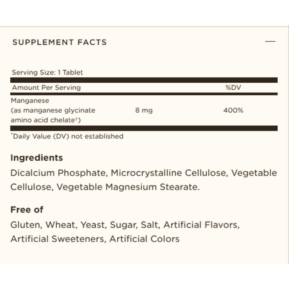Solgar, Chelated Manganese, 100 Tablets, 100 Servings