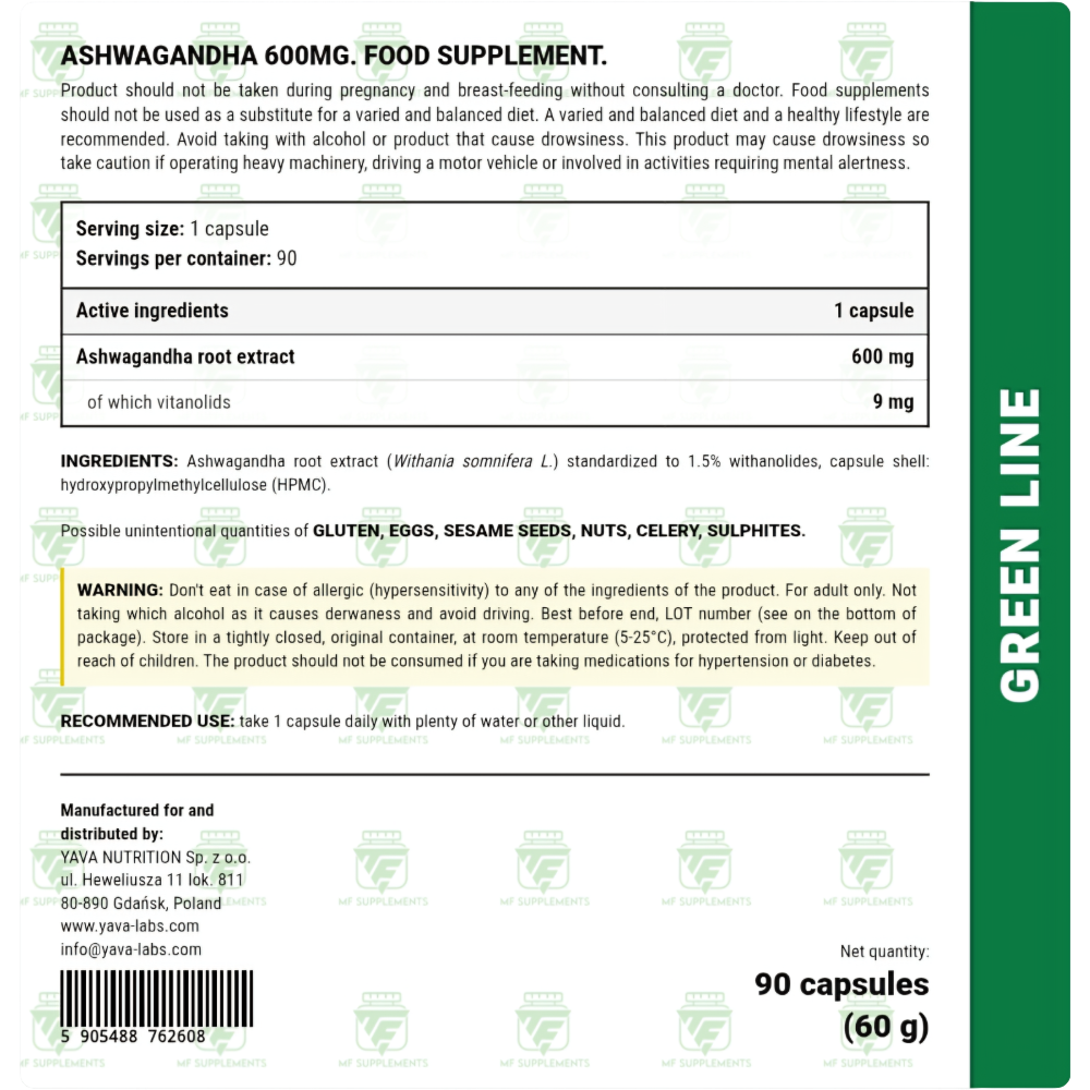 Yava Labs, Ashwagandha 600 mg, 90 Capsules, 90 Servings